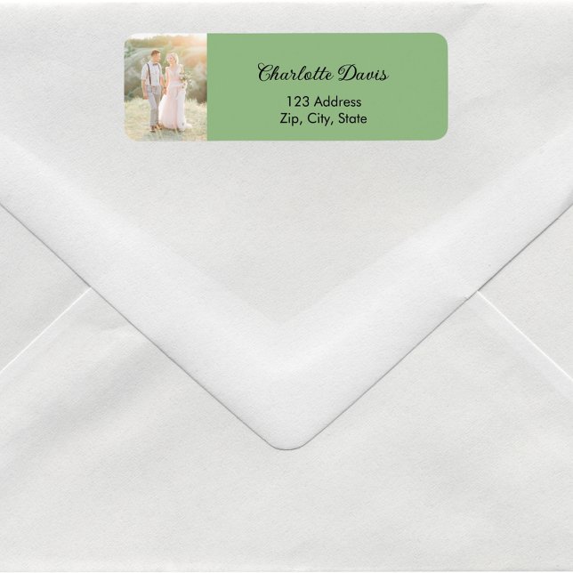 Photo sage green wedding return address label (Creator Uploaded)