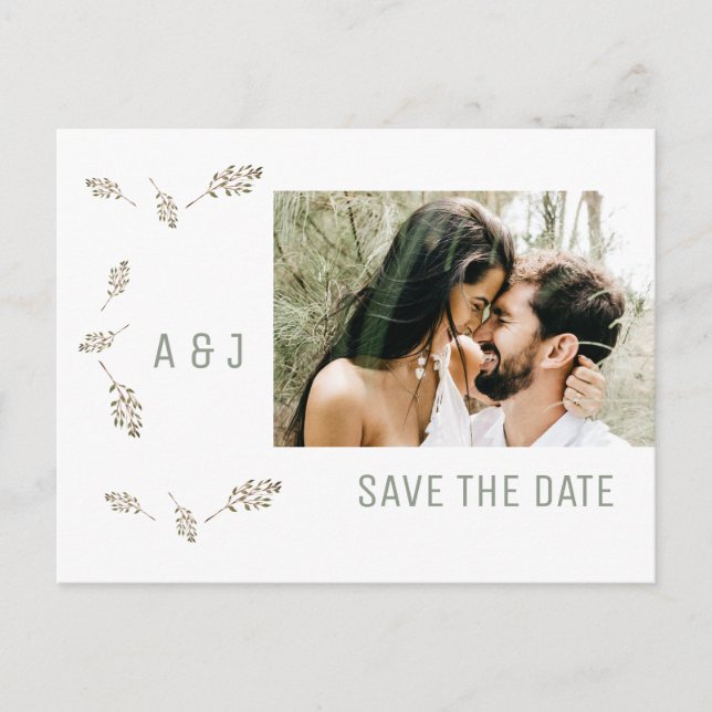 Photo Sage Save the date Wedding Website QR Code  Announcement Postcard (Front)