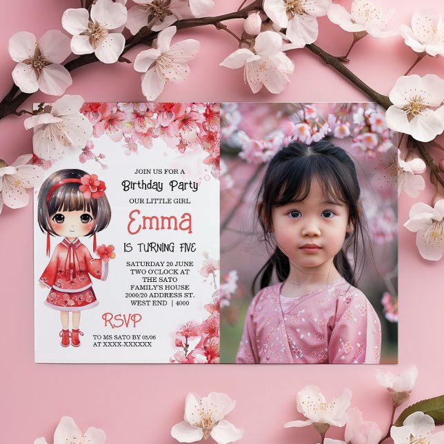 Photo Sakura Cherry Blossom Birthday Party Invitation (Creator Uploaded)
