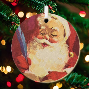 Photo Santa Adding Name to His Good List Vintage Metal Tree Decoration