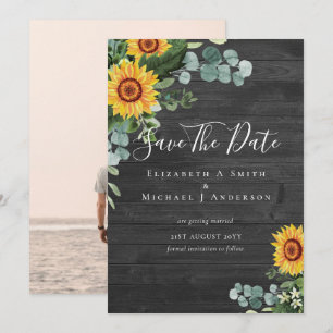 Photo Save Date Rustic SUNFLOWERS Greenery