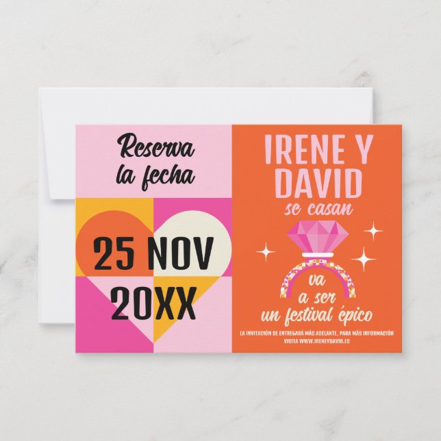 Photo Save the Date Anillo Festival Naranja y Rosa (Front)