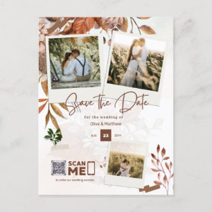 PHOTO Save The Date, Autumn Fall Wedding QR CODE   Postcard