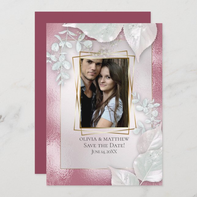PHOTO SAVE THE DATE |  Burgundy Shimmer Invitation (Front/Back)