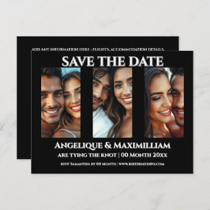 Photo save the date card elegant modern 3 pics