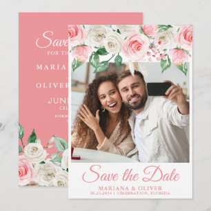 Photo Save the Date Card Peach Floral