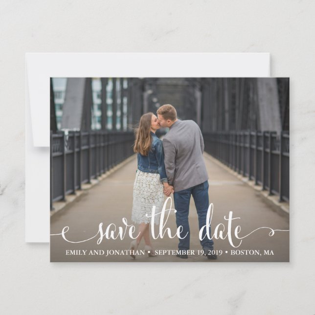 Photo Save the Date Cards Landscape, Rustic Script (Front)