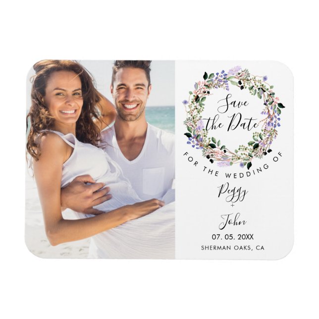 Photo Save the Date Elegant Floral Garland Magnet (Horizontal)