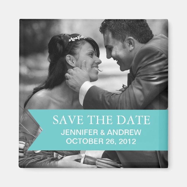 Photo Save the Date Magnet (teal) (Front)