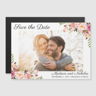 Photo Save the Date Magnets Rustic Pink Flower