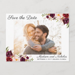 Photo Save the Date Postcards Marsala Pink Flower
