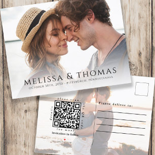 Photo Save the Date QR Code Minimalist Simple Announcement Postcard
