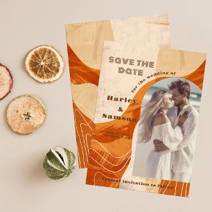 Photo Save the Date, retro burnt orange design Invitation