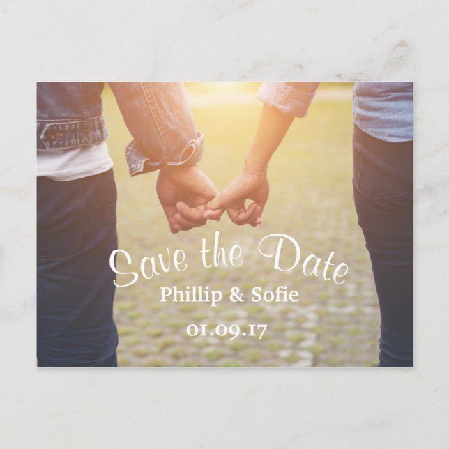Photo Save the Date Rustic Postcard -Holding Hands (Front)