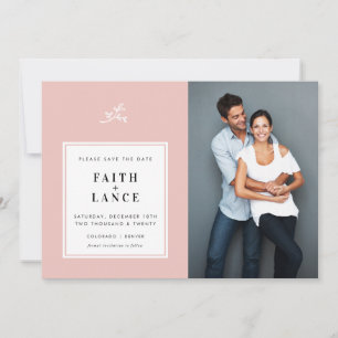 PHOTO SAVE THE DATE simple sprig border pink Invitation