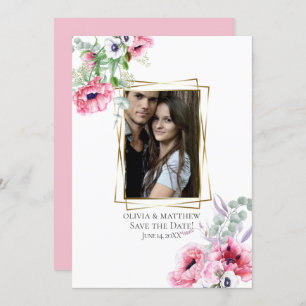 PHOTO SAVE THE DATE Watercolor Pink Poppy Invitation