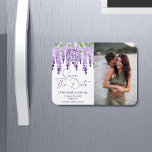 Photo Save The Date Watercolor Wisteria Wedding Magnet<br><div class="desc">Photo Save The Date Watercolor Wisteria Wedding Save The Date Magnets features elegant watercolor wisteria flowers in soft lilac, lavender and purple with greenery on a white background with your Save The Date information below including a custom QR code. Personalise by editing the text in the text boxes provided and...</div>