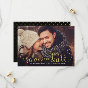 Photo Save the Dates with Faux Gold Foil Script Date