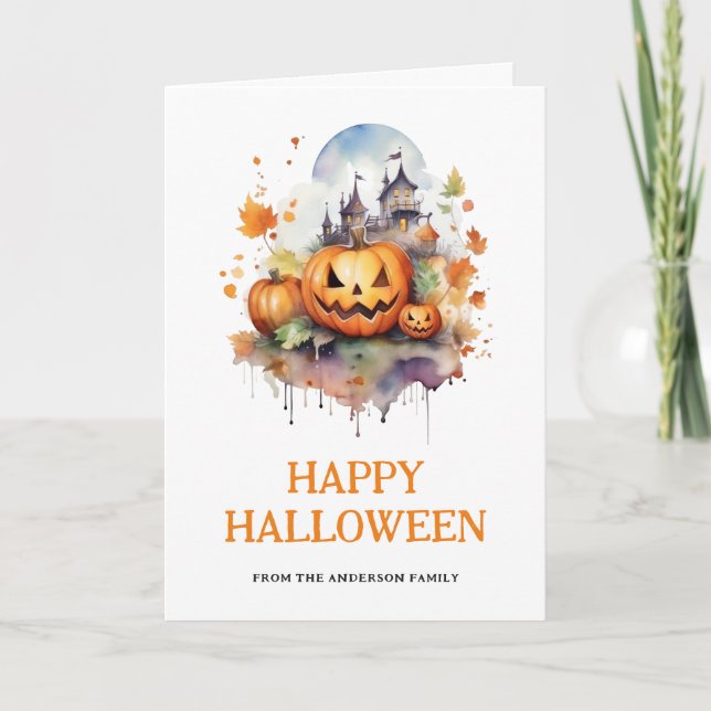 Photo Scary Pumpkins Happy Halloween Card (Front)