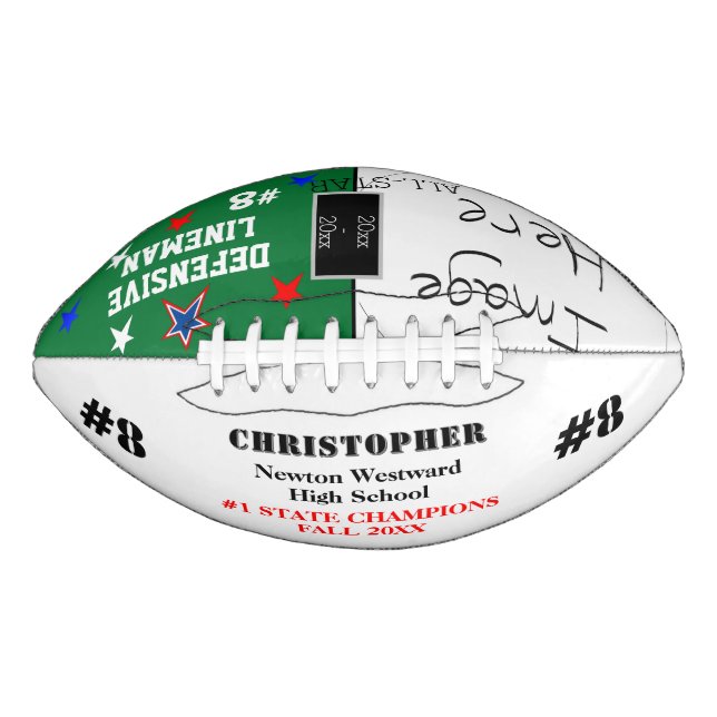 Photo School Champions Green White Name Football (Front)