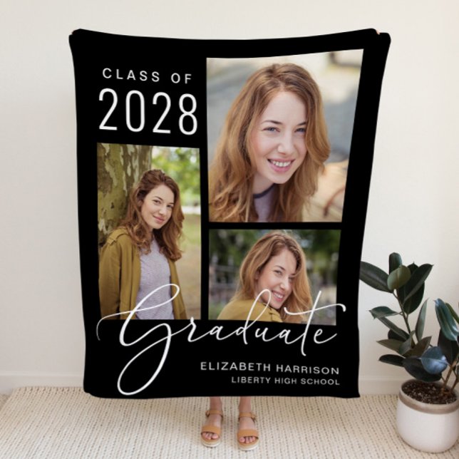 Photo Script Black Graduation Fleece Blanket (Creator Uploaded)