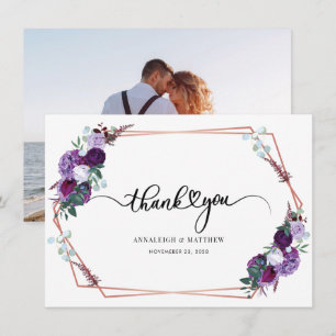 Photo Script Floral Wedding Thank You Card