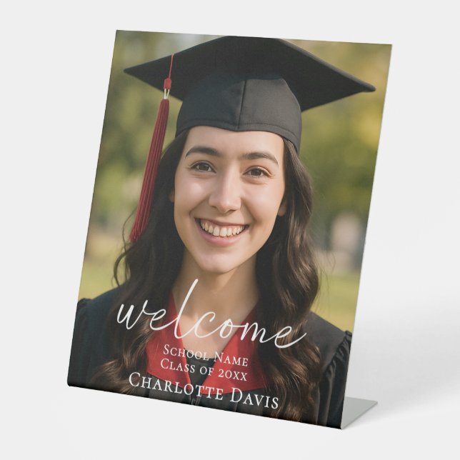 Photo script Graduation Party welcome Pedestal Sign (Front)