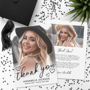 Photo Script Heart Graduation Thank You Card