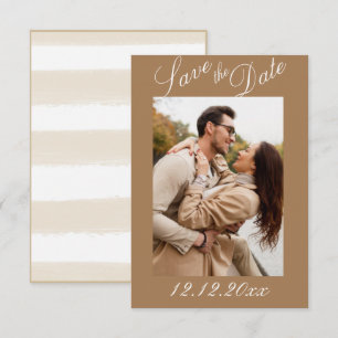 Photo Script Modern Stripe Neutral Save the Date