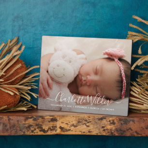 Photo Script Name Overlay Birth Announcement Plaque