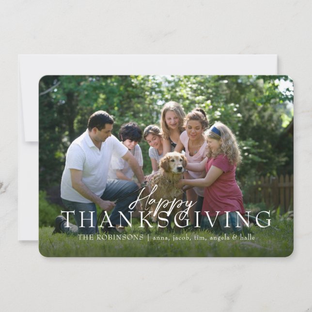 Photo Script Overlay Happy Thanksgiving  Holiday Card (Front)