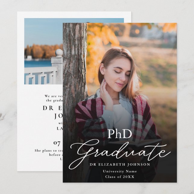 Photo Script PhD Degree Graduation Announcement (Front/Back)