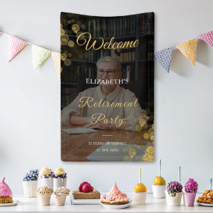 Photo Script Retirement Party Gold Confetti Banner