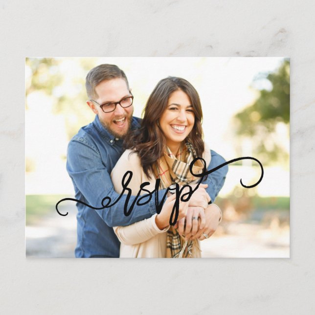 Photo Script Wedding RSVP Postcard (Front)