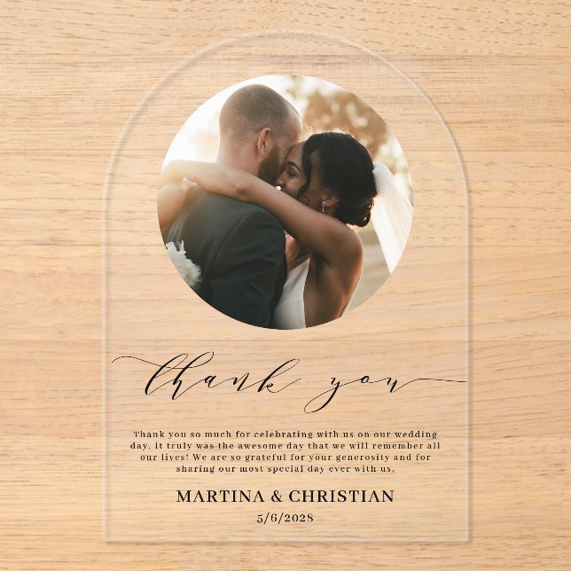 Photo Script Wedding Thank you Arch  Acrylic Invitations (Front)