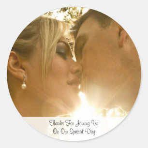 Photo Script Wedding Thank You Classic Round Sticker