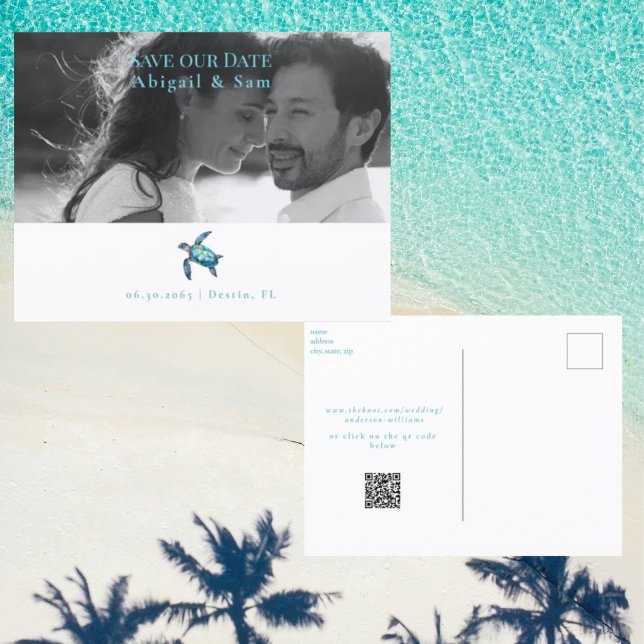 Photo Sea Turtle Beach Wedding Save the Date Postcard (Creator Uploaded)