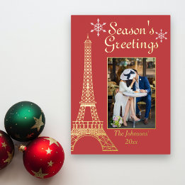 Photo Season's Greetings Red Couple's Christmas Foil Holiday Card