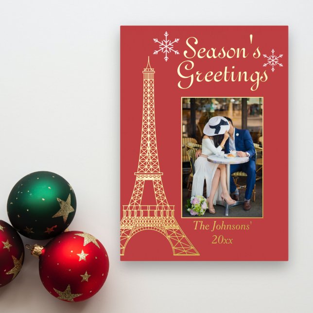 Photo Season's Greetings Red Couple's Christmas Foil Holiday Card (Creator Uploaded)