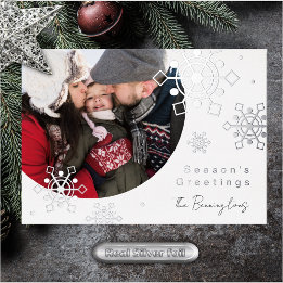 Photo Season's Greetings Snowflakes Foil Holiday Card