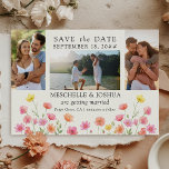 Photo Set Pink Orange Floral Wedding Save The Date<br><div class="desc">Wildflower wedding save the date card with 3 custom photos and watercolor wild flowers. Announce your upcoming wedding with this charming watercolor floral engagement announcement card. Featuring a beautiful arrangement of hand-painted flowers in soft pinks, oranges, and yellows, this card brings a touch of natural beauty to your special news....</div>
