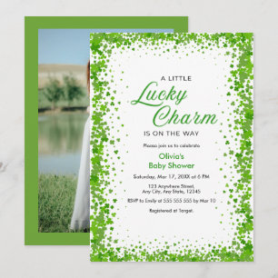 Photo Shamrock A Little Lucky Charm Baby Shower Invitation