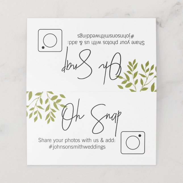 Photo Share Folded table card #hashtag green (Outside Unfolded)