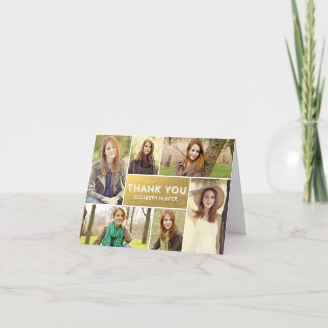 Photo Showcase Graduation Thank You Card - Gold (Front)