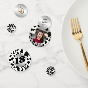 Photo & Silver Black Cow Spots with Horseshoe Confetti