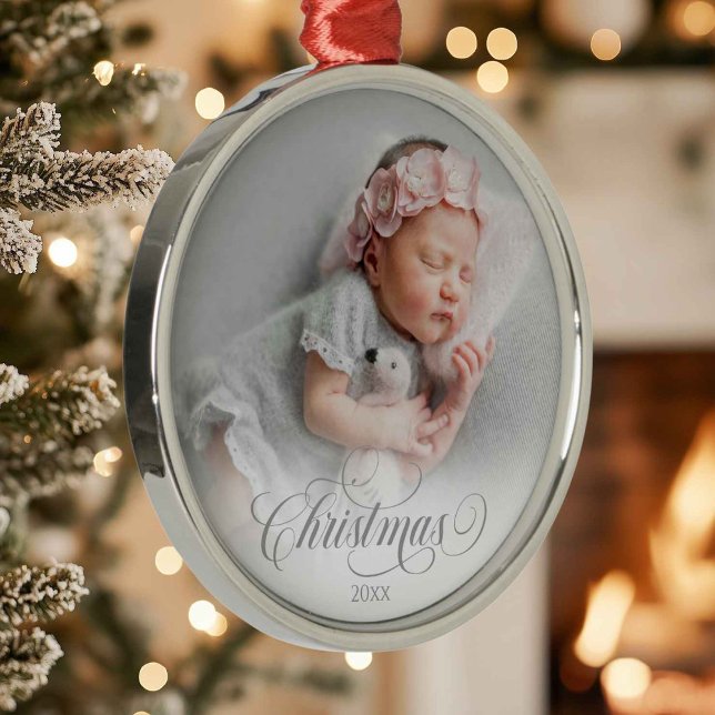 Photo Silver Christmas Script  Ornament (Creator Uploaded)