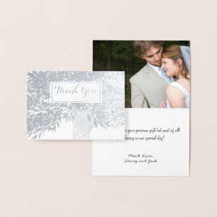 Photo Silver Foil Initials Tree Trunk Thank You Card
