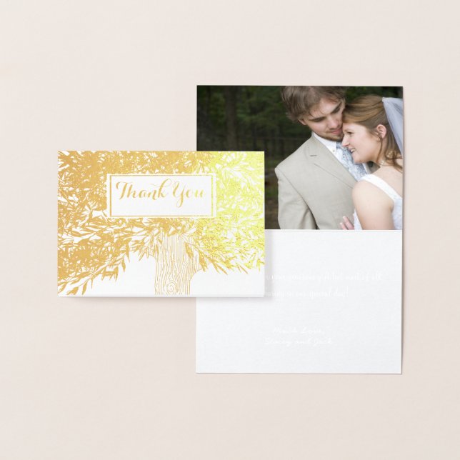Photo Silver Foil Wedding Initials Tree Thank You Foil Card (Display)
