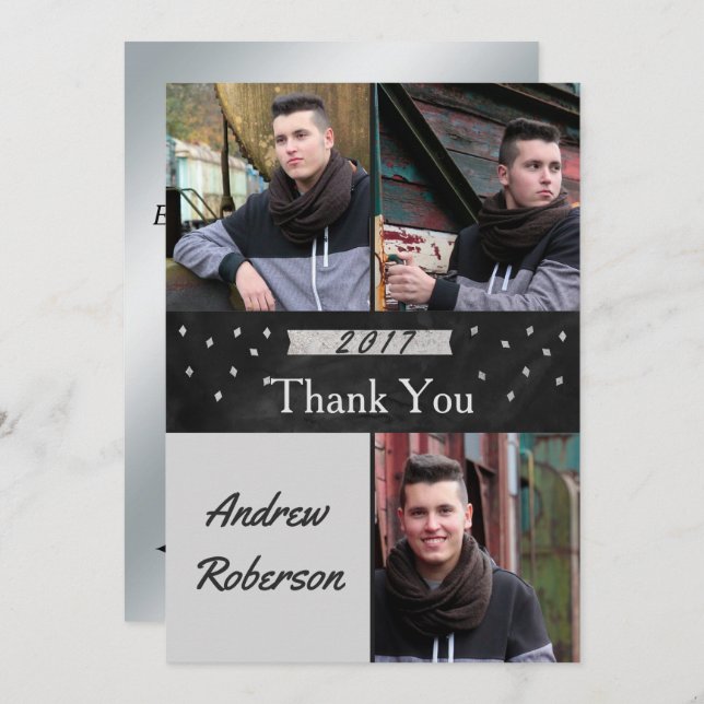Photo Silver Graduation Thank You Card (Front/Back)