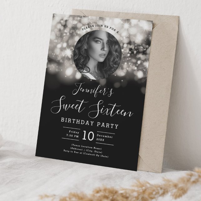 PHOTO Silver Hollywood Lights Sweet 16 Party Invitation (PHOTO Silver Hollywood Lights Sweet 16 Party Invitation)